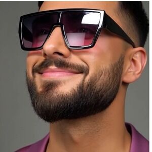 Men Fashion Sunglasses Pink Burgundy Ombre Lens Square Frame Shield Sunnies 2026